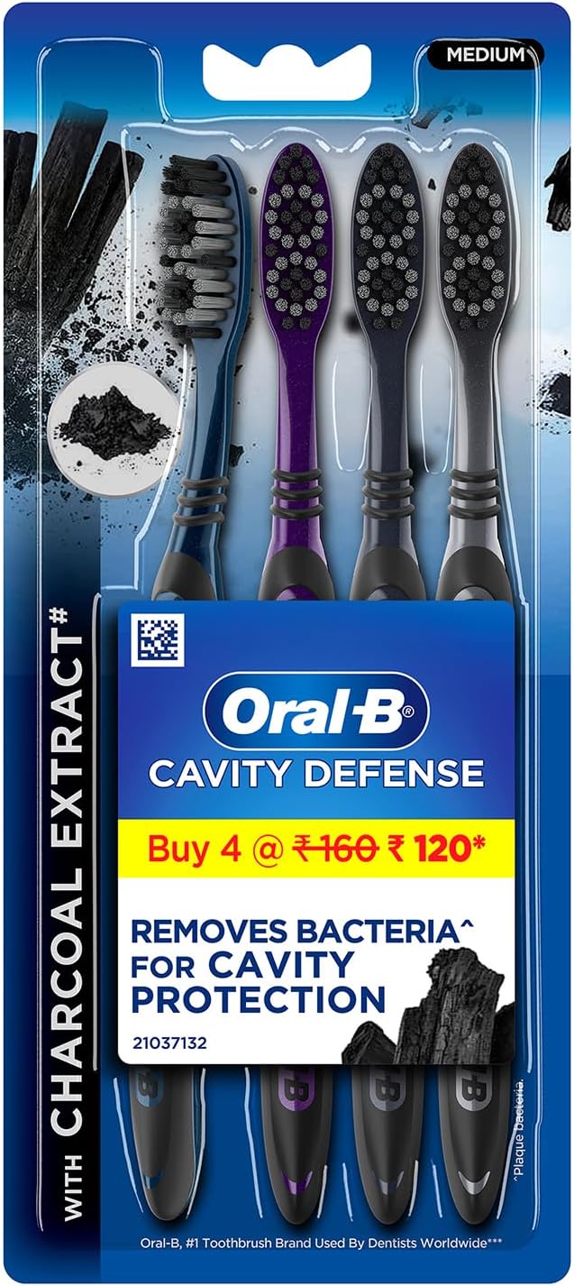 אורל בי רביעיית מברשות סיבי פחם Oral B Cavity .D Charcoal 4s soft KS