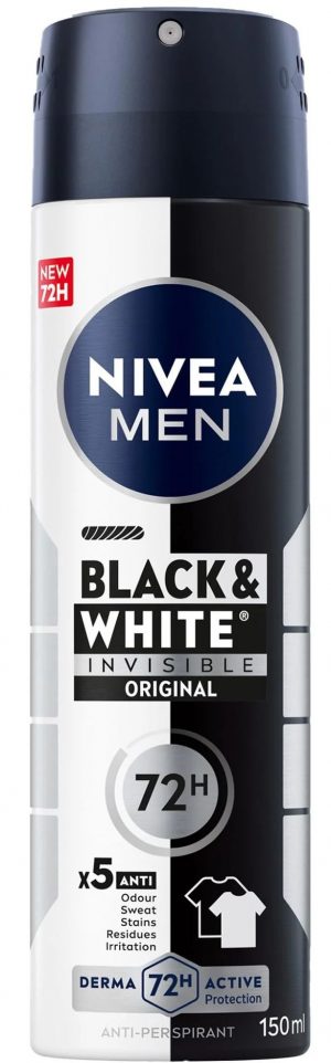 דאודורנט ספריי לגבר בלאק אנד ווייט מכיל 150 מ"ל BLACK AND WHITE INVISIBLE